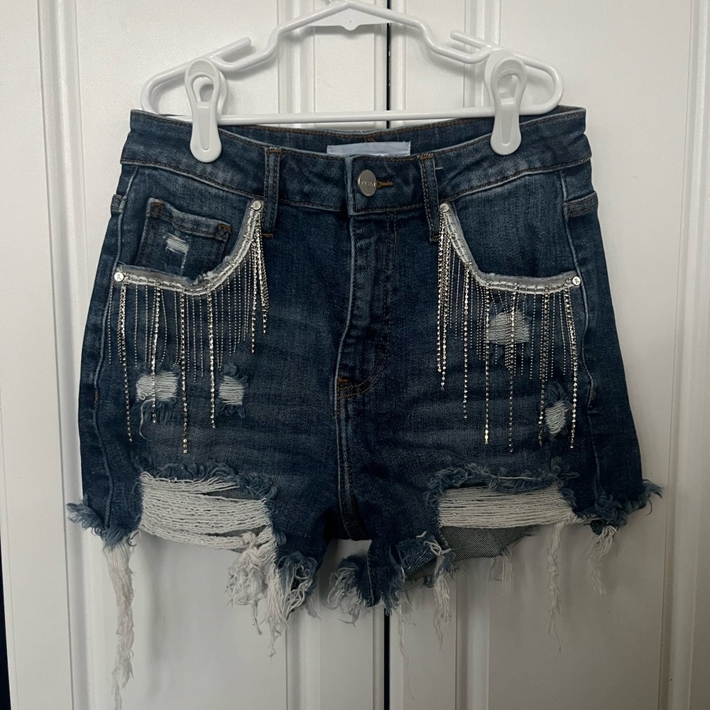 Risen Jeans Dark Wash Distressed Denim Shorts